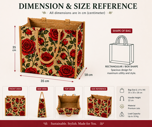 Red <b>Rose</b> Printed Jute Shopping Tote Bag Eco Friendly Reusable Wedding Gift Open <b>Top</b> Laminated Large Capacity Carry - Product Image 2