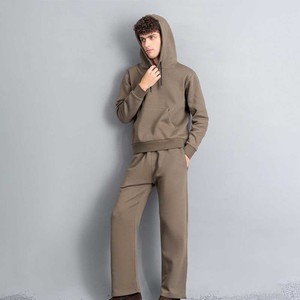 ชุดเซ็ตเสื้อฮู้ดและกางเกงวอร์มสีน้ำตาลอมเทาสองชิ้น ผลิตในปากีสถาน คุณภาพสูง ผ้าฝ้ายฟลีซ 100% ระบายอากาศได้ดี - Product Image 1