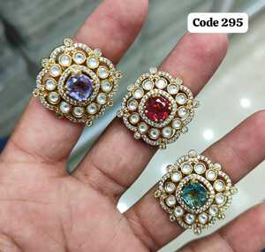 Luxury <b>Adjustable</b> Gold Plated Kundan Cocktail <b>Ring</b> for Women | Square American Diamond CZ Statement <b>Ring</b> - Product Image 3