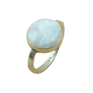 Natural Larimar Gemstone <b>Ring</b> Handmade 925 Sterling Silver Round Cabochon <b>Statement</b> Jewelry Gift for Women Her Unisex Sister Him - Product Image 1