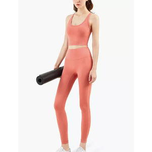 Conjunto de yoga de secado rápido para mujer, conjunto de gimnasio de 2 piezas, conjunto de ropa deportiva elegante con textura acanalada, leggings de cintura alta para correr. - Product Image 2