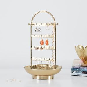 Home <b>Vanity</b> Jewelry Storage Organizer Metal Display Rack for Earrings Necklaces with <b>Tray</b> Base for Accessories Arrangement - Product Image 1