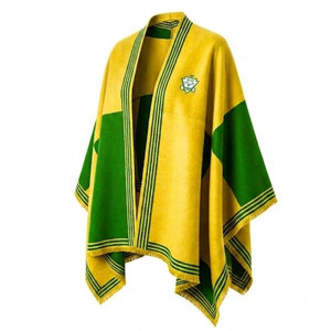 Chi Eta Phi Sorority Cárdigan tipo capa verde y amarillo para mujer, cárdigan informal a rayas con frente abierto, bufanda cuadrada para uso diario - Product Image 3