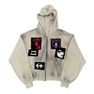 Sudadera con capucha y cremallera para hombre, estilo urbano hip hop, informal, transpirable, ecológica, de punto, 100% algodón, color liso, 450g, holgada y extragrande. - Product Image 1