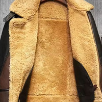 Veste Aviateur Homme en Cuir de Mouton Véritable, Doublure en Fausse Fourrure, Chaude pour l'Hiver, Style Vintage, Col Montant, Fermeture Frontale