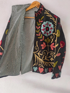 Chaqueta Acolchada de Algodón para Mujer, Negra, Bordada a Mano, Estilo Vintage Floral, Gruesa, Ecológica, de Secado Rápido, con Cuello Mandarín, para Otoño e Invierno - Product Image 3