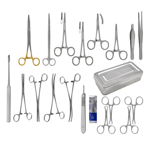 Kit chirurgical vétérinaire pour stérilisation des chats, 22 pièces, instruments en acier inoxydable allemand, avec boîte et lames de scalpel - Product Image 1