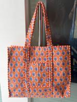 Sac de transport matelassé en coton écologique pour les courses quotidiennes réutilisables, sac en tissu imprimé à la main