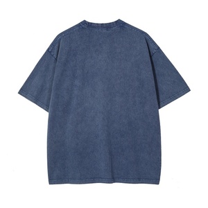 T-shirt d'été pour homme en jersey de coton épais, respirant, vintage, délavé à l'acide, coupe oversize à épaules tombantes, devant court, couleur unie - Product Image 2
