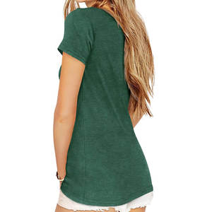 Camiseta de Manga Corta para Mujer, Cuello en V, Lisa, Teñida, de Alta Calidad, Ecológica, Informal, Compresión Ligera, Corte Regular, Transpirable, 2025 - Product Image 4