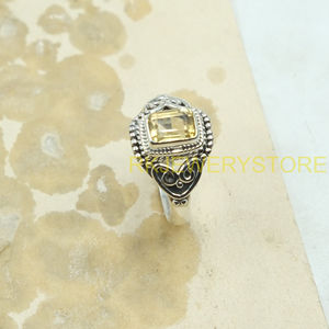 Bague en argent sterling 925 avec pierre précieuse citrine naturelle, faite à la main, style vintage bohème, bague statement, coupe coussin, bijoux en cristal jaune pour femme - Product Image 6