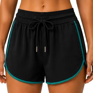 <b>Black</b> <b>Women</b> Running <b>Shorts</b> With Teal Piping Polyester Quick Dry Elastic Waist Drawstring Gym Fitness Activewear <b>Shorts</b> Supplier - Product Image 1