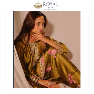 Wholesale Exporter Selling Standard Quality Indian Clothing Women Japan Satin <b>Material</b> with Embroidery Work Farshi Suit Set - Product Image 5