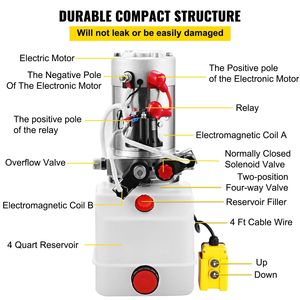 Pompa Idraulica a Doppio Effetto da 4 Quarti con Pompa Elettrica, Nuova Condizione, Serbatoio in Plastica per Rimorchio Ribaltabile - Product Image 5