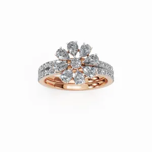 Anillo de Diamantes Cultivados en Laboratorio con Corte Redondo y en Forma de Pera, Diseño Floral, con 37 Diamantes, Certificado IGI, Claridad VVS, Oro de 10/14/18 Quilates - Product Image 1