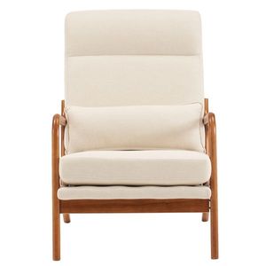 Solid Wood High Back Armrest & <b>Backrest</b> Linen Upholstered Indoor Leisure Chair with Iron Frame Off-White for Living Room - Product Image 4