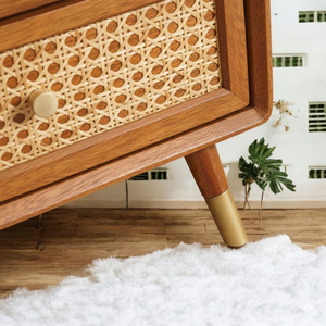 Modern Rattan Nightstand 2 Drawer <b>Side</b> <b>Table</b> Wooden Bedside Cabinet Accent <b>Storage</b> for Bedroom Living Room - Product Image 4