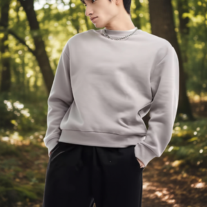 เสื้อสเวตเตอร์คอกลมของผู้ชายเสื้อสเวตเตอร์ผ้าเฟรนช์เทอร์มีฮู้ดสีล้วนแบบปักลาย - Product Image 3