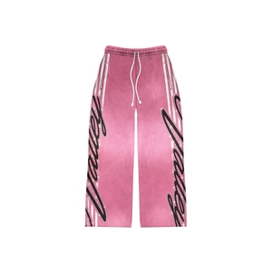Private Label Pink Men's 2 Piece Sweat Suits Long Sleeve Y2K Rhinestone Graphic Zipper Hoodies and Flared <b>Sweatpants</b> <b>Set</b> - Product Image 2