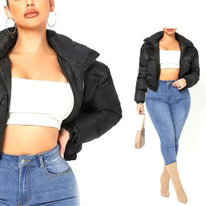 Chaqueta Acolchada Negra para Mujer, Manga Larga, Cuello Alto, Cierre de Cremallera, Abrigo Grueso de Invierno, Color Sólido, Relleno de Poliéster - Product Image 6