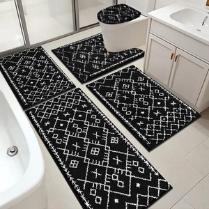 Tapis de bain rectangulaire moderne à motifs floraux, en coton tufté, imprimé floqué, antidérapant, avec envers en PVC, réversible, lavable, pour bureau et hôtel - Product Image 1