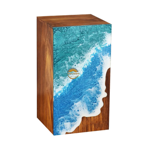 Ocean Inspired Resin & Natural Wood Cremation Urn Handmade Blue Wave Funeral Ashes <b>Box</b> by AYAANS - Product Image 5