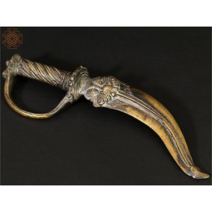 Daga protectora Vintage de 11 pulgadas/Khanjar con Kirtimukha en latón Artículo de decoración para el hogar hecho a mano - Product Image 1