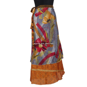 Indian Vintage 2 Layer <b>Magic</b> Hippie Sari Silk Wrap Skirts for <b>Beach</b> Wear 2 Layer Reversible <b>Magic</b> Silk Saris Wrap Long Skirt - Product Image 5