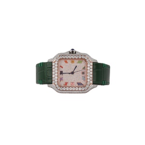 Reloj de cuarzo de lujo Unisex de alta venta Número de arco iris Moissanite Moda clásica Banda de acero inoxidable Cristal de zafiro indio - Product Image 1