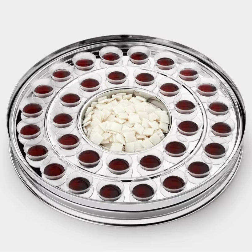 Base Porta Calice E Vassoio Per Comunione In Acciaio Inossidabile - Argento Specchiato, Qualità Alimentare, Prodotto In India - 2