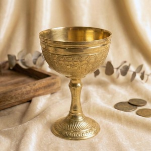 Handmade Brass <b>Goblet</b> With Embossed Vintage Design Round Shape For Wedding Occasion <b>Wine</b> Glass - Product Image 4