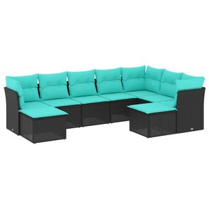 Conjunto de Sofás de Patio de Ratán Sintético Negro con Cojines, 9 Piezas, Muebles de Jardín para Exteriores, Diseño Contemporáneo - Product Image 2