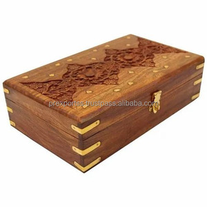 Modern Vintage Style Wooden Storage <b>Boxes</b> Carved Design Home Decor Jewelry Rectangle Shape Velvet Lining Buckle Closure <b>Brown</b> - Product Image 1