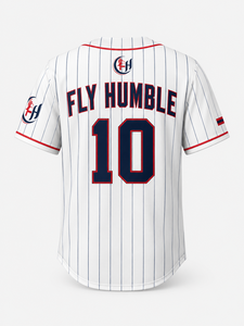 Camiseta de Béisbol Fly Humble para Hombre, Blanca con Rayas, Manga Larga, 10 Tackle Twill, Bordada, Transpirable, Corte Regular, Antibacteriana - Product Image 5