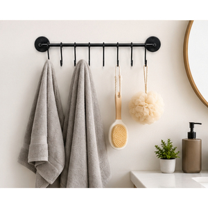 Modern Matte Black Wall Mounted Towel Rack with 8 Heavy-Duty <b>Hooks</b> Bathroom <b>Hook</b> <b>Rail</b> for Home And Kitchen Utensils - Product Image 4