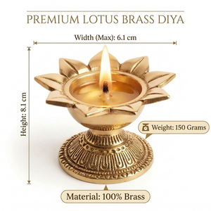 Blooming Lotus Flower Brass Diya on Engraved Pedestal Traditional Hindu Pooja Oil <b>Lamp</b> <b>Antique</b> Gold Finish Home Decor Wholesaler - Product Image 5