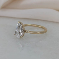 Bague de fiançailles classique en or Starsgem pour femme, diamant de laboratoire HPHT CVD de 1 carat en forme de poire, bijoux en or massif certifiés IGI