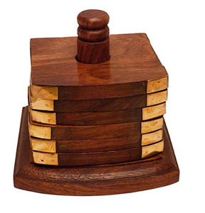 Wholesale <b>Wood</b> Coaster <b>Triangle</b> Stand Wooden Round Tea Coffee Coaster 7 PCS Set Latest design Coaster - Product Image 3