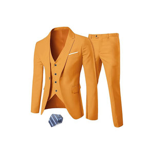 Costume de mariage et d'affaires 2 pièces en velours, couleur unie, col mandarin, avec blazer plissé en crochet lavé - Product Image 2