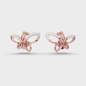 IGI Certified Lab Grown Diamond Butterfly Stud <b>Earrings</b> 14K Yellow / White / Rose Gold Designer Pave Wing <b>Earrings</b> - Product Image 6