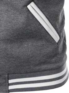 Men's Gray Varsity <b>Jacket</b> With <b>White</b> Sleeves And Striped Trim Casual Button-Up Outerwear Autumn Wear - Product Image 4