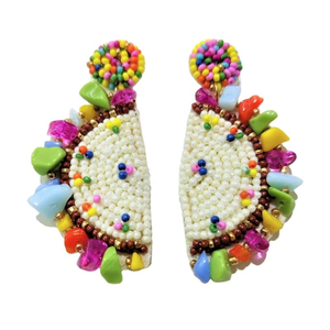 Boucles d'oreilles pendantes en forme de fleur pour femmes, style bohème, multicolores, perlées, plaquées or, en résine acrylique, accessoires de fête - Product Image 2