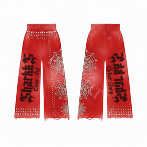 Pantalon droit ample pour homme, de haute qualité, style vintage délavé, orné de strass et cristaux, pour le streetwear et la mode urbaine - Product Image 4