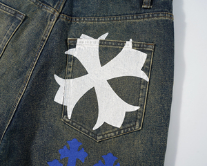 Vaqueros holgados con estampado gráfico vintage para hombre, pantalones vaqueros de pierna ancha estilo streetwear, pantalones de mezclilla Y2K hip hop de corte holgado, pantalones acampanados para mujer - Product Image 5