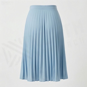 Jupe plissée en mousseline de soie bleu clair pour femme, longueur genou, taille régulière, couleur unie, élégante, toutes saisons - Product Image 2