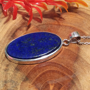 Collier pendentif en lapis-lazuli naturel, pierre ovale bleue sertie en argent sterling 925, style bohème fait main, troisième partie - Product Image 6