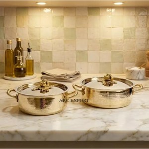 High Grade Gold Plated Premium Quality Stainless Steel Hammered Texture Luxury Kitchenware Ruffoni Frying <b>Pan</b> Pumkpin <b>Lids</b> - Product Image 5