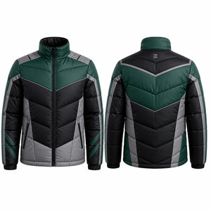 Blouson d'hiver matelassé pour homme MEGAMAPLE, style universitaire, à capuche, écologique, coupe-vent, col montant, fermeture éclair, épais, avec blocs de couleur - Product Image 1