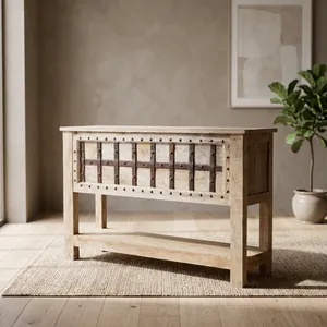 Mesa Consola de Madera Maciza con Caja de Almacenamiento y Zapatero Metálico, Mueble Rústico para Entrada, Sala de Estar o Casa de Campo - Product Image 3