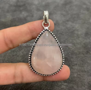Colgante de piedras preciosas de Plata de Ley 925 de cuarzo rosa cortado, forma ovalada, joyería hecha a mano, piedra natal de enero, regalo para Navidad - Product Image 4